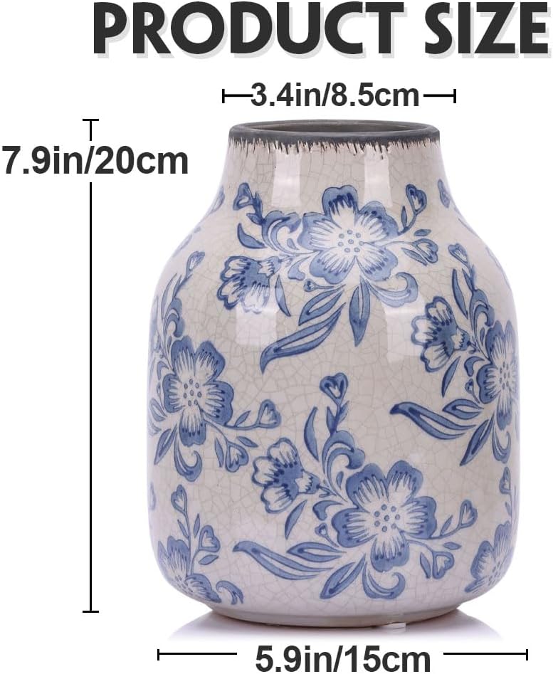 Exquisite Chinoiserie Blue and White Floral Vase 79 Inch Vintage Decor