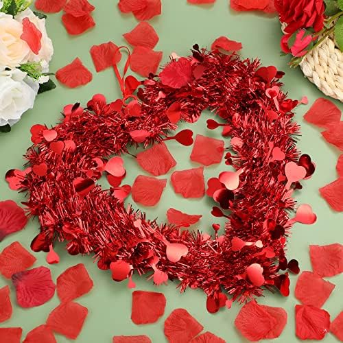 Chuangdi 3 Piece Valentine Heart Wreaths Red Tinsel Decor