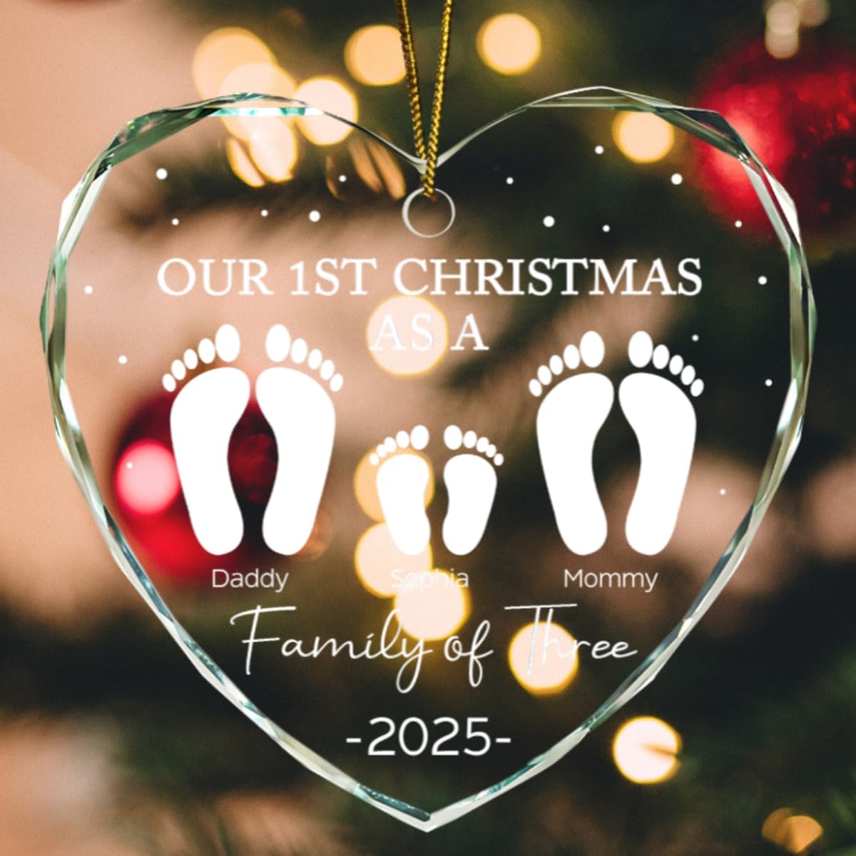 Our First Christmas Family of 4 Footprint Ornament
