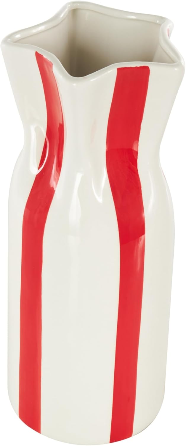 Deco 79 Round Ceramic Vase with Red Stripes