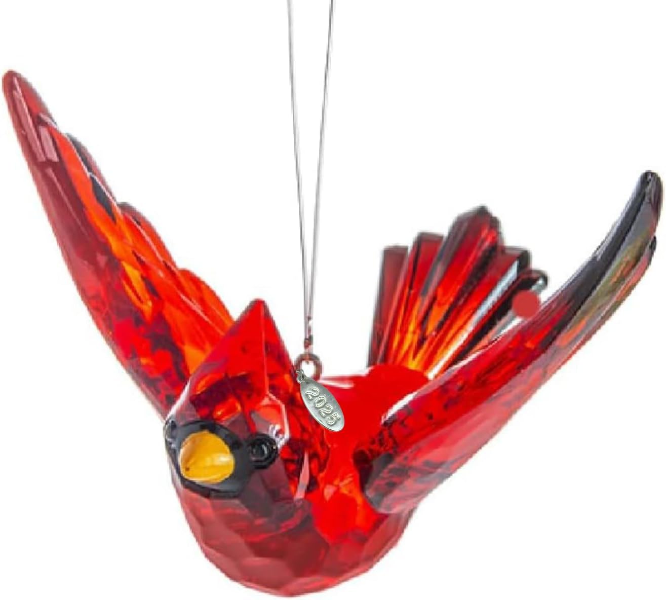 Flying Cardinal Memorial Ornament Red Bird Window Suncatcher with 2025 Hangtag and Suction Cup