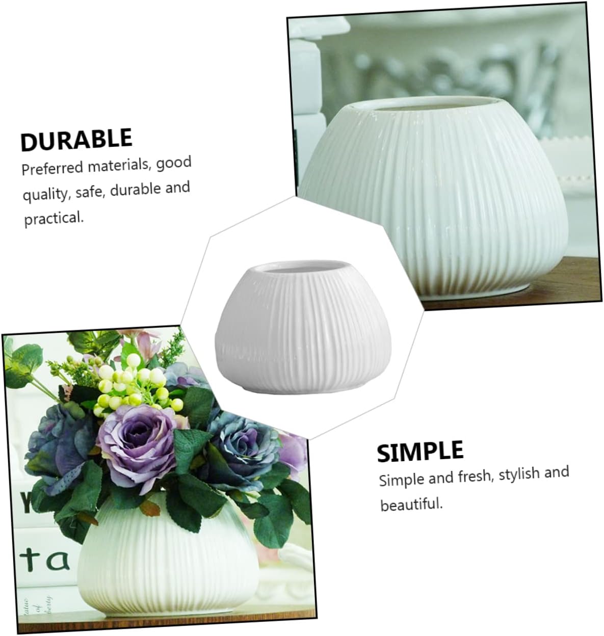 Vertical Striped Ceramic Flower Vase for Home Decor