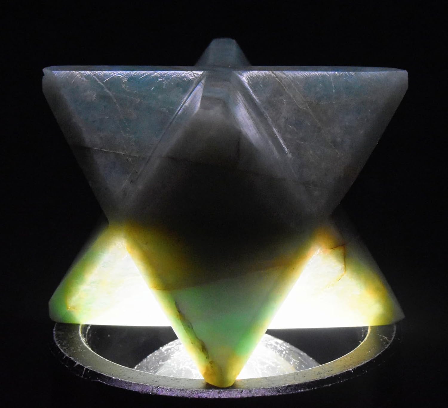 24 Inch 90g Green Amazonite 8 Point Merkaba Star with Clear Quartz Cabochon