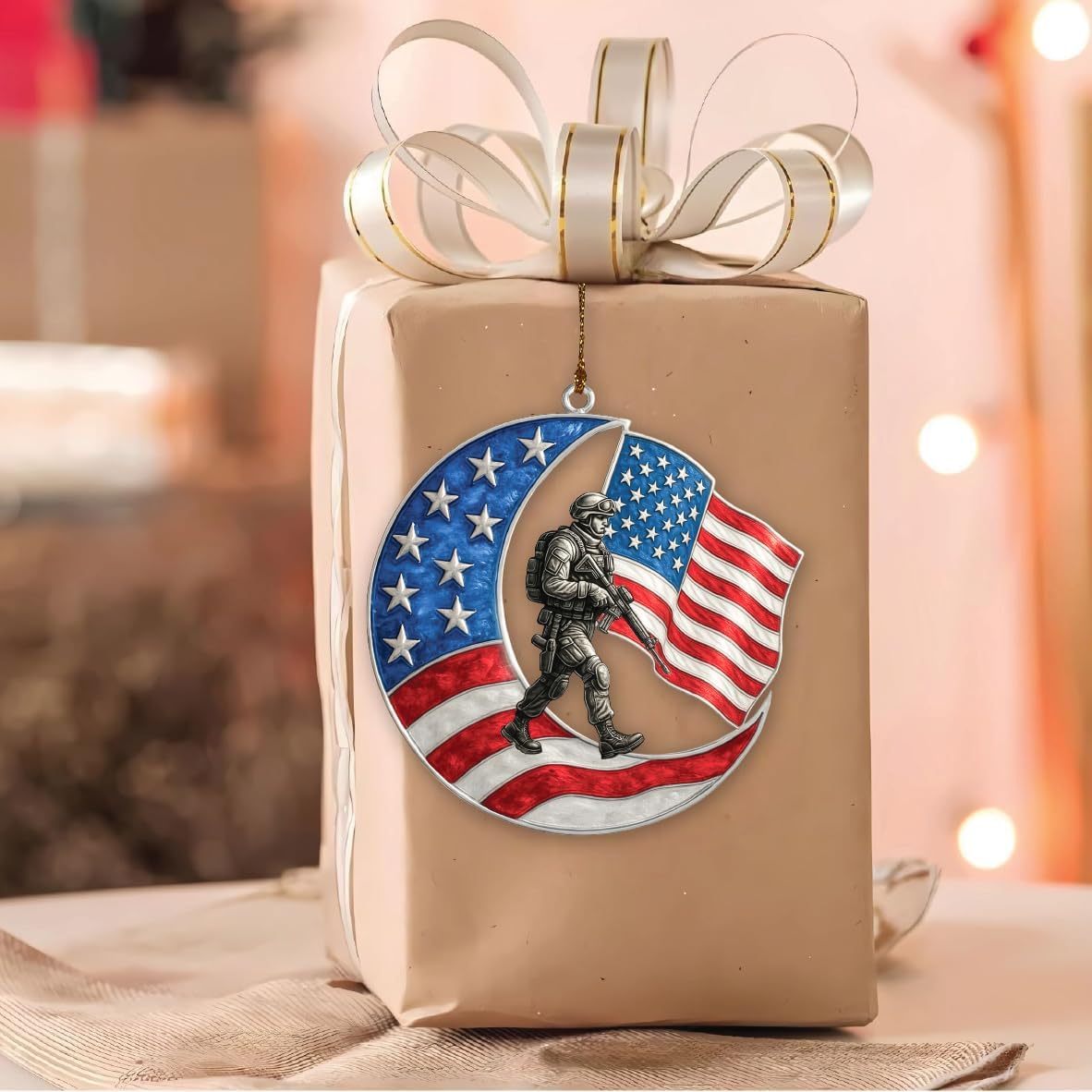 4-Inch Patriotic Soldier Moon Acrylic Hanging Decoration