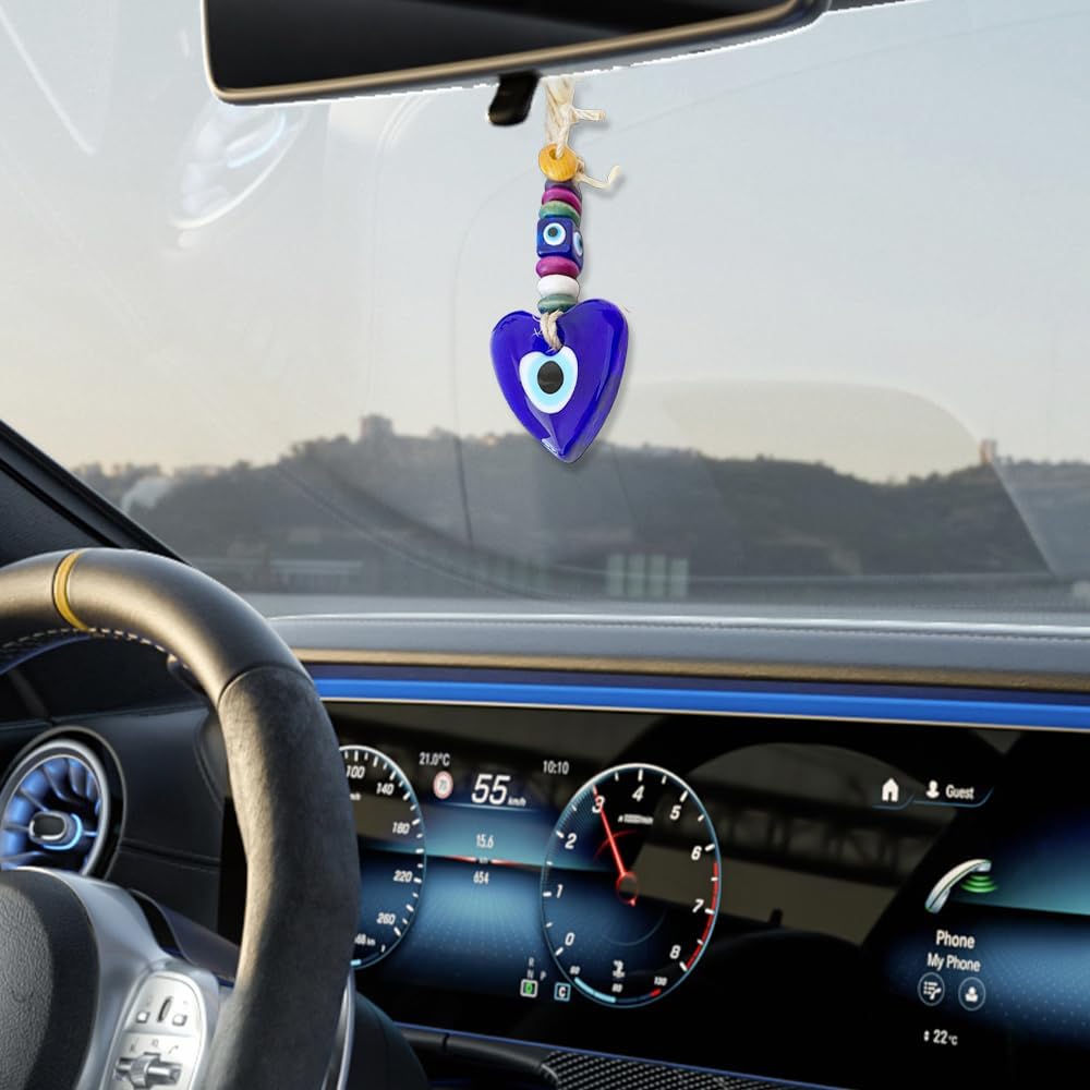 Set of 4 Blue Evil Eye Wall Hanging Car Charm Decor