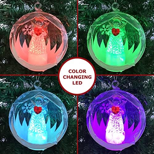 Angel with Red Heart Lighted Christmas Ornament - Color Changing 4 Hour Timer 4 Inch Diameter