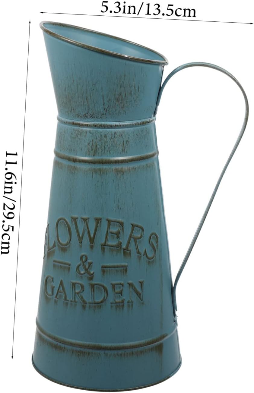 Boho Blue Retro Iron Pot Flower Vase for Home Decor