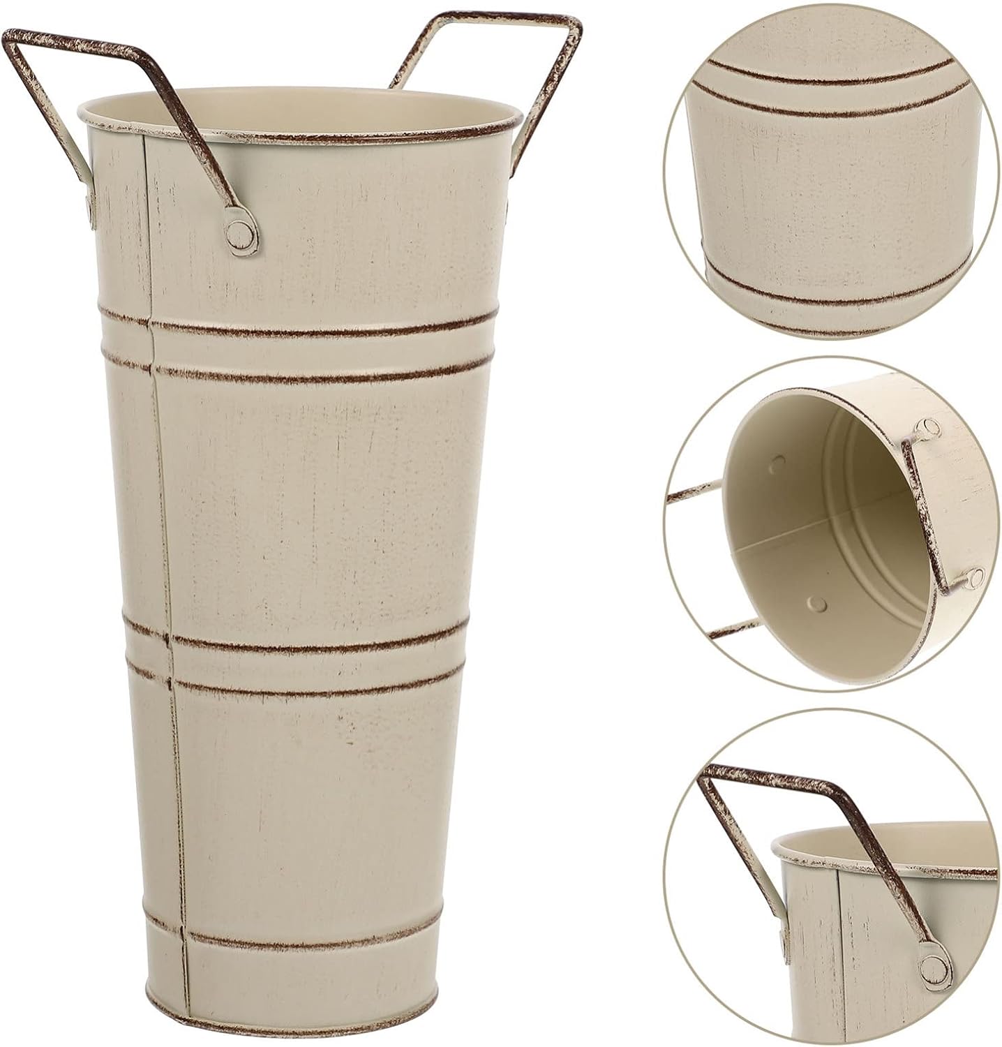 Beavorty Metal Flower Vase Shabby Chic Decorative Bucket with Handles
