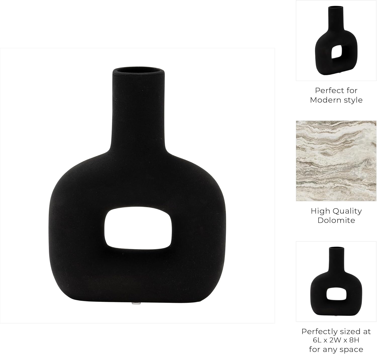 Sagebrook Home Modern Stoneware Vase - Matte Black 8 Inch