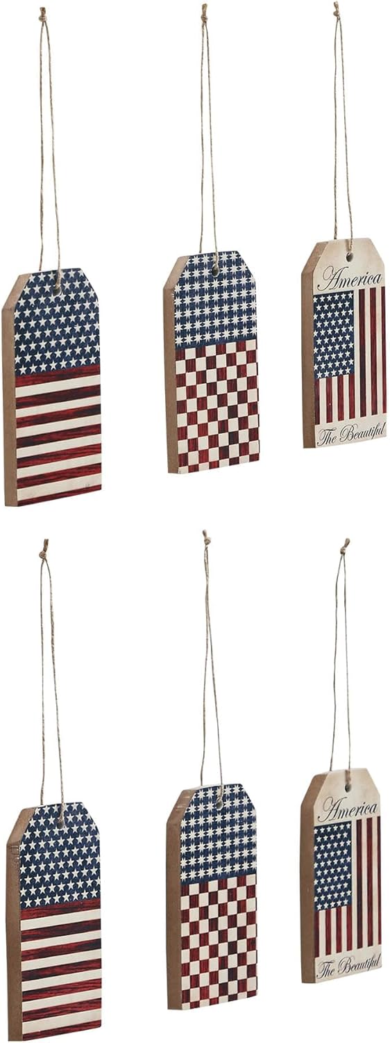 VHC Brands Patriotic Americana MDF Tag Ornaments 6 Pack