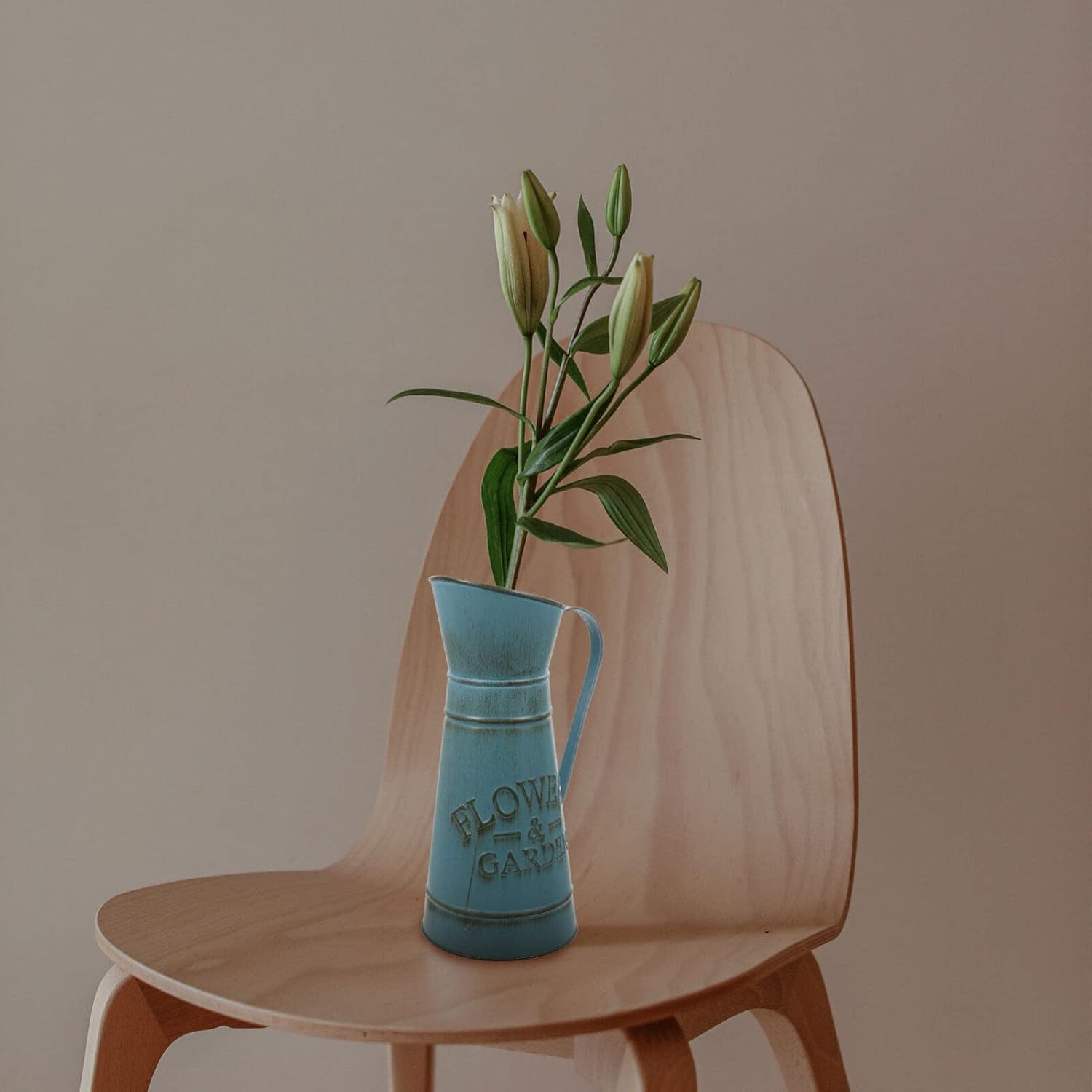 Vintage Blue Iron Pitcher Vase for Farmhouse Decor