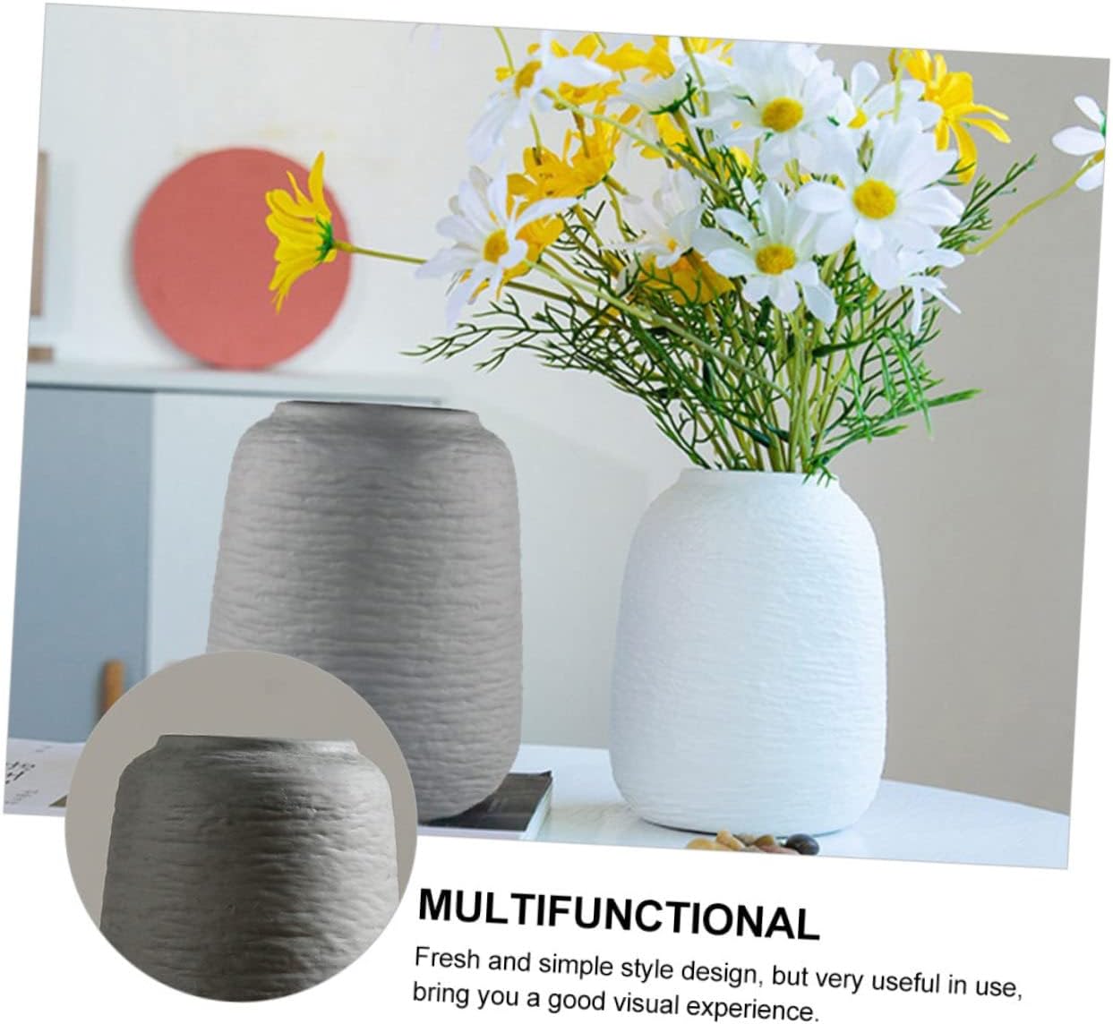 Nordic Style Ribbed Ceramic Flower Vase for Modern Decor