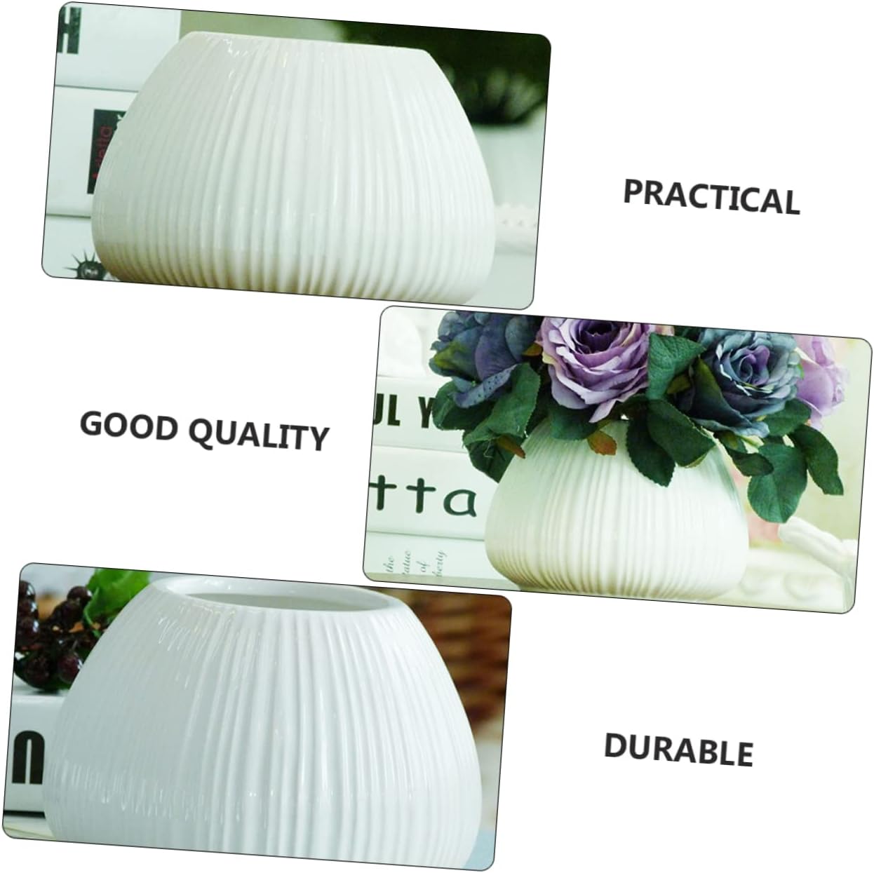 Vertical Striped Ceramic Flower Vase for Home Decor