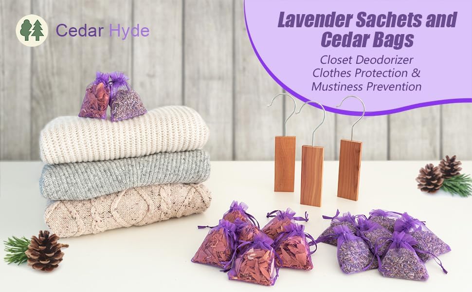 CEDAR HOME Cedar Hyde 12 Lavender 12 Cedar Sachets Set