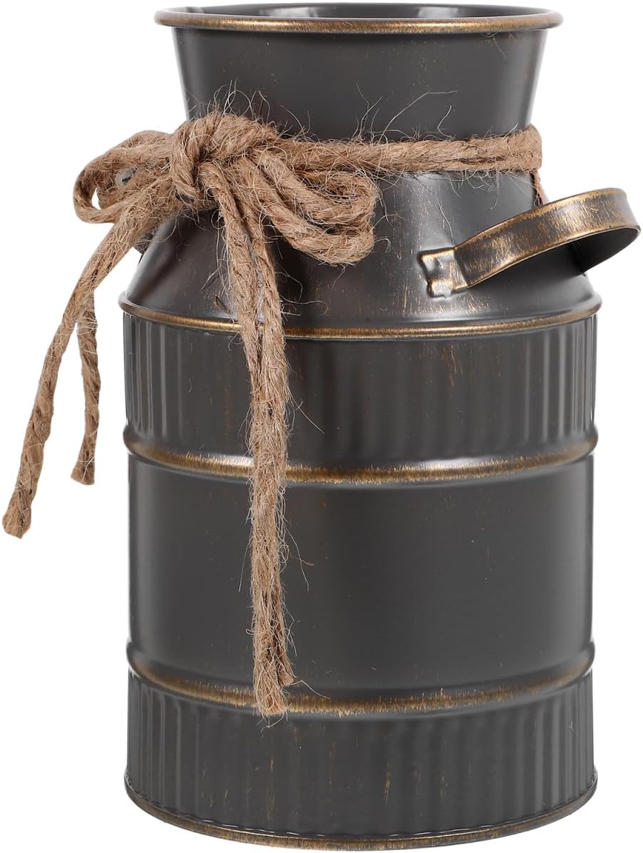 Shabby Chic Milk Can Vase with Handles for Home Decor