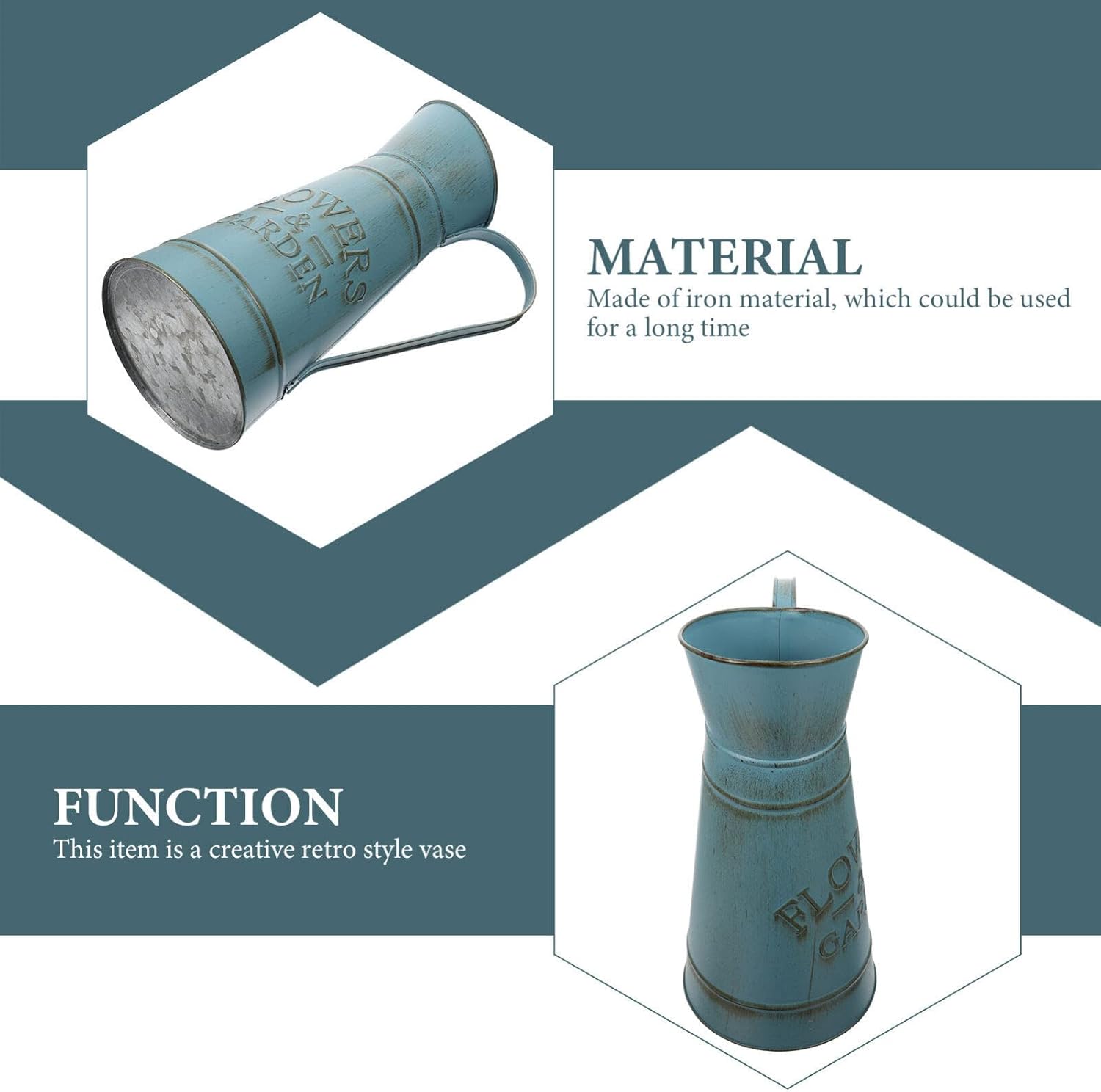 Vintage Blue Iron Pitcher Vase for Farmhouse Decor