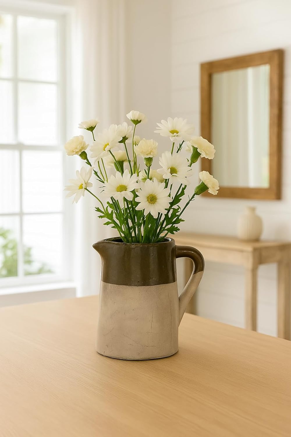 Two-Tone Ceramic Pitcher with Handle and Spout