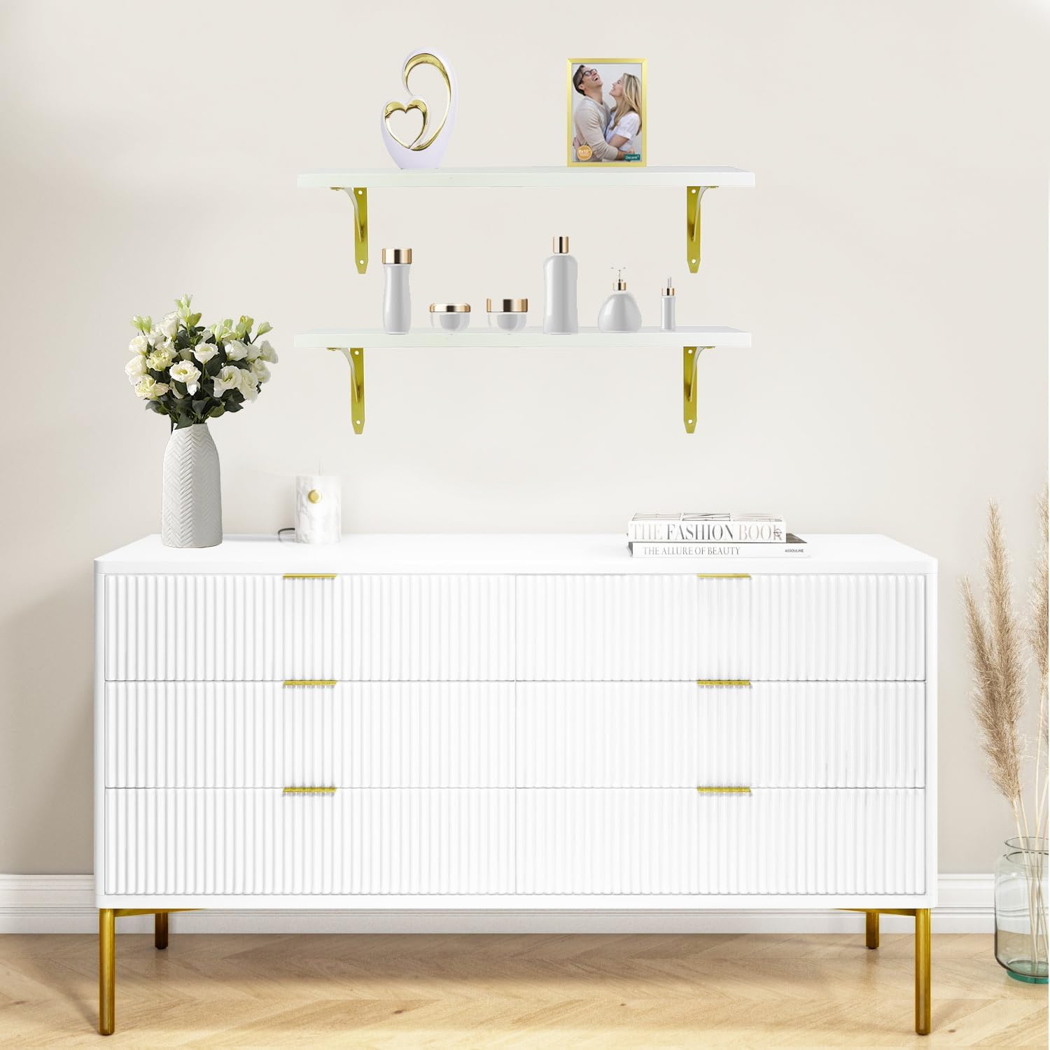 White and Gold Floating Shelves 16 in