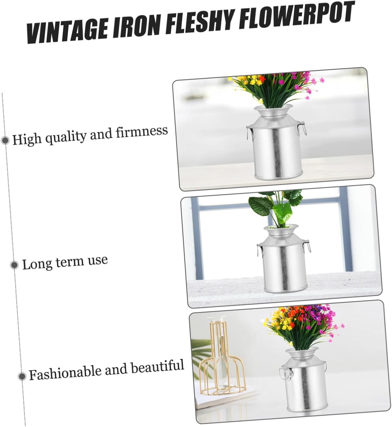 3pcs Retro Iron Flowerpot Cottage Decor Vintage Flower Bucket for Potted Plants 1