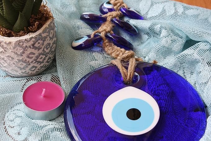 Nevfactory Blue Evil Eye Wall Hanging with Beads