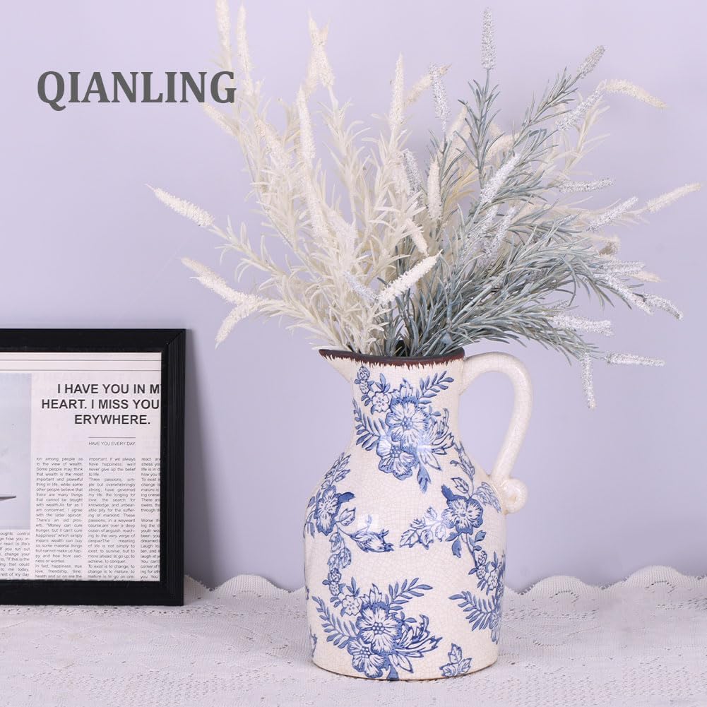 Blue and White Floral Vase - 96 Inch Chinoiserie Decor Vintage Ceramic Vase