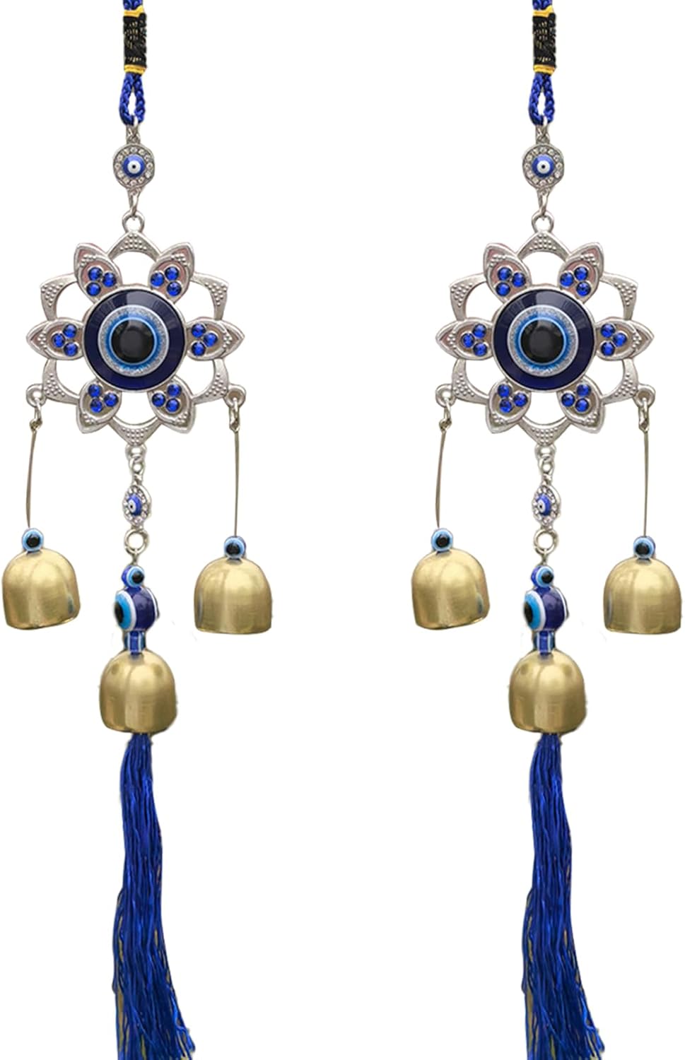 2-Pack Evil Eye Wind Chime Decorations - Copper and Silver Metal Pendants with Soothing Tones