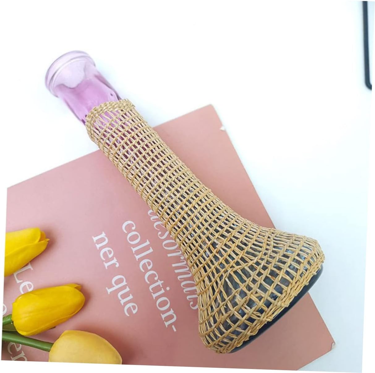 Small Rattan Glass Vases for Farmhouse and Wedding Decor