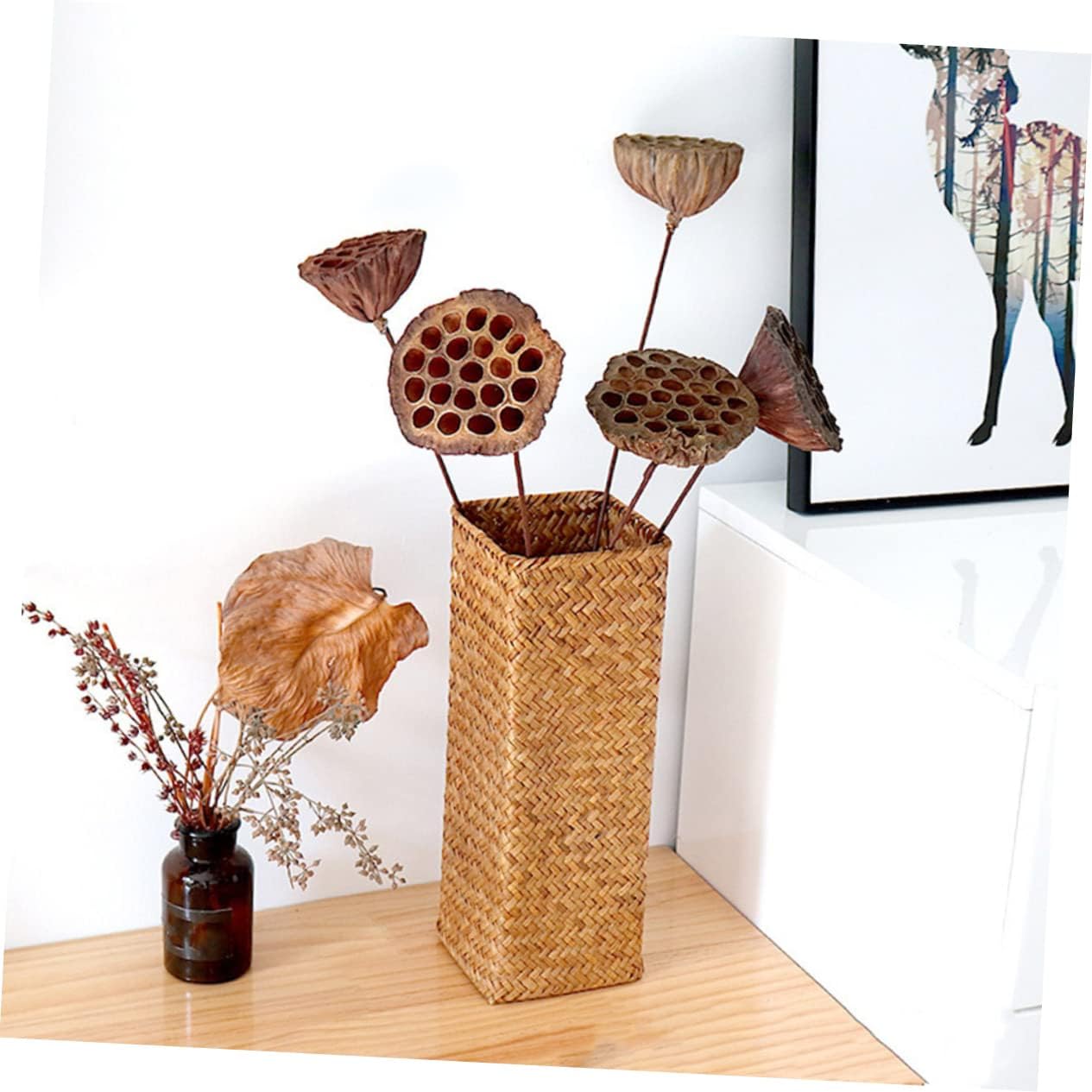 VINTORKY Woven Dried Flower Vase Rustic Tall Rattan Decorative Container