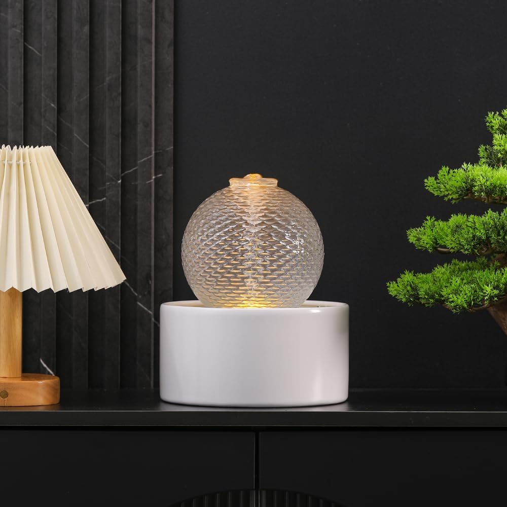 Modern White Ceramic Tabletop Fountain for Home Office
