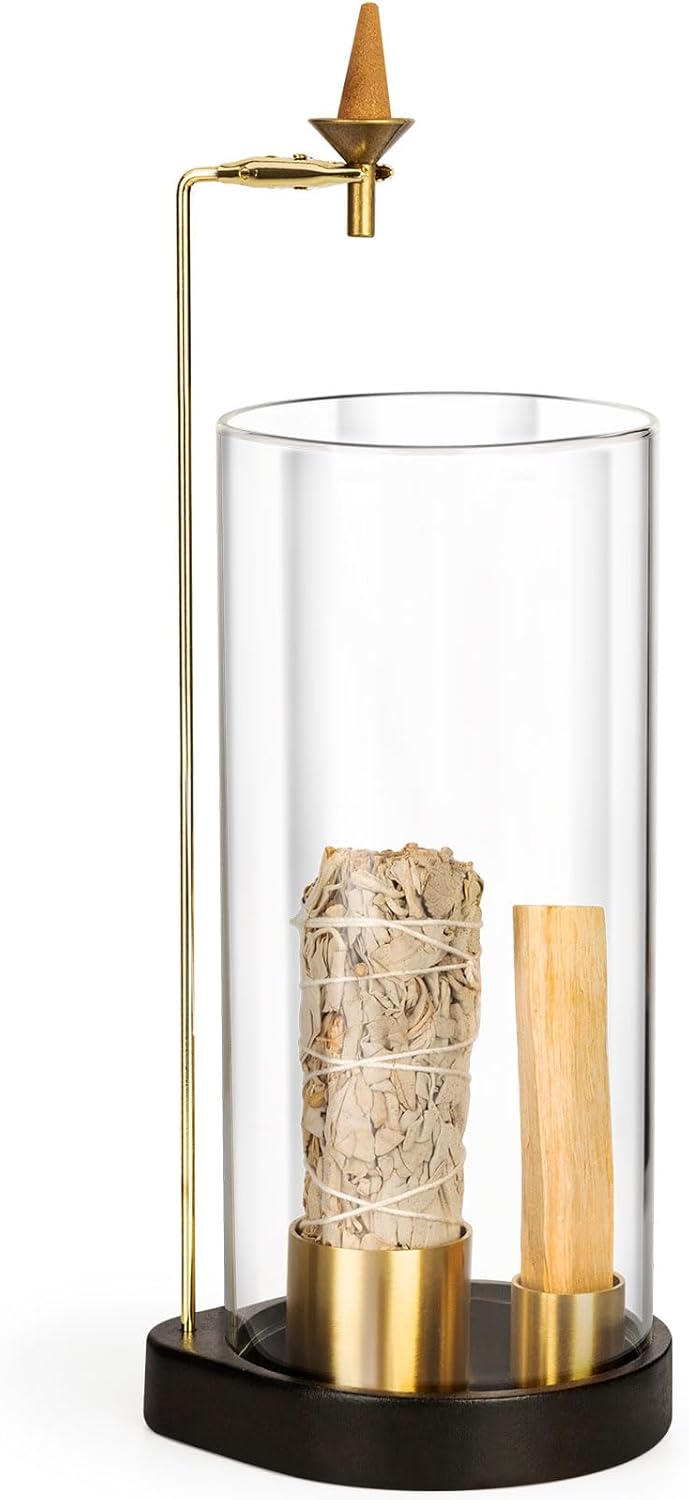 Wooden Incense Burner with Glass Ash Catcher