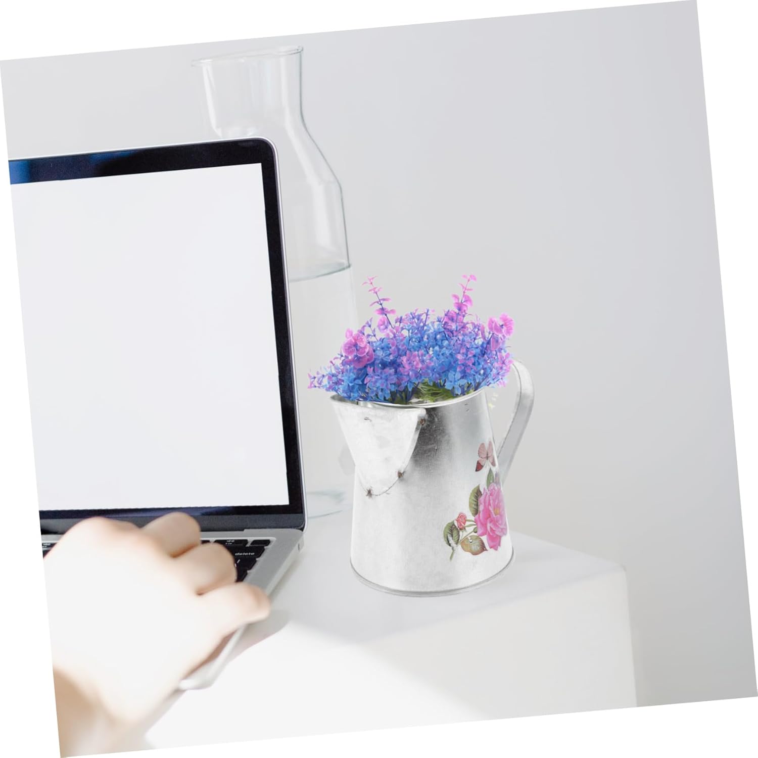 Rustic Metal Flower Bucket Vintage Iron Vase for Home Decor