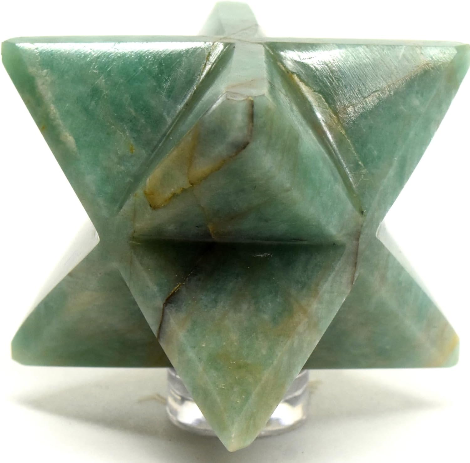 24 Inch 90g Green Amazonite 8 Point Merkaba Star with Clear Quartz Cabochon