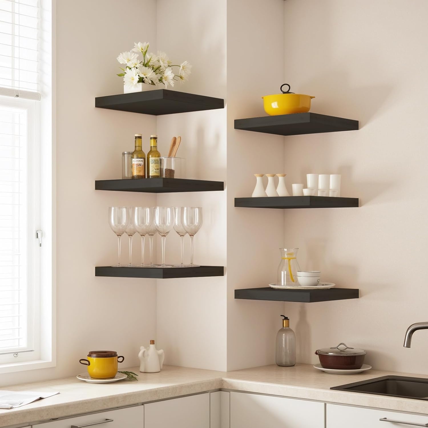 FurnitureR Floating Shelves Set of 3 Black Wall Mounted