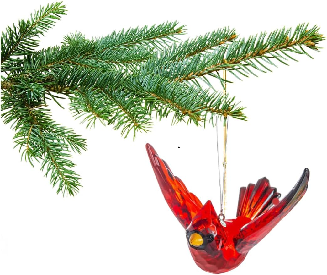 Flying Cardinal Memorial Ornament Red Bird Window Suncatcher with 2025 Hangtag and Suction Cup