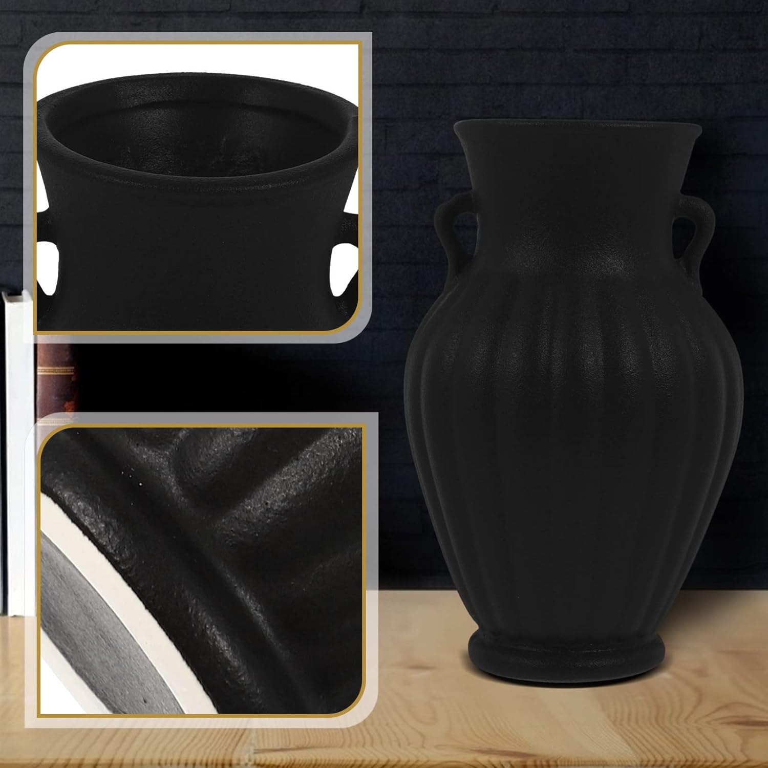 Vintage Ceramic Flower Vase Black Farmhouse Style