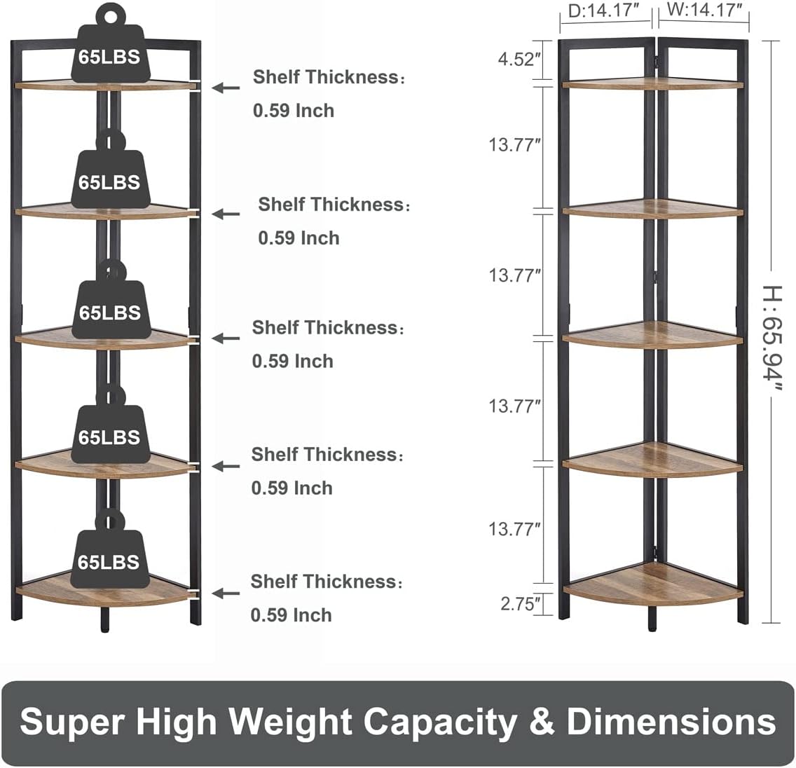 FATORRI Tall Corner Shelf with 5 Tiers