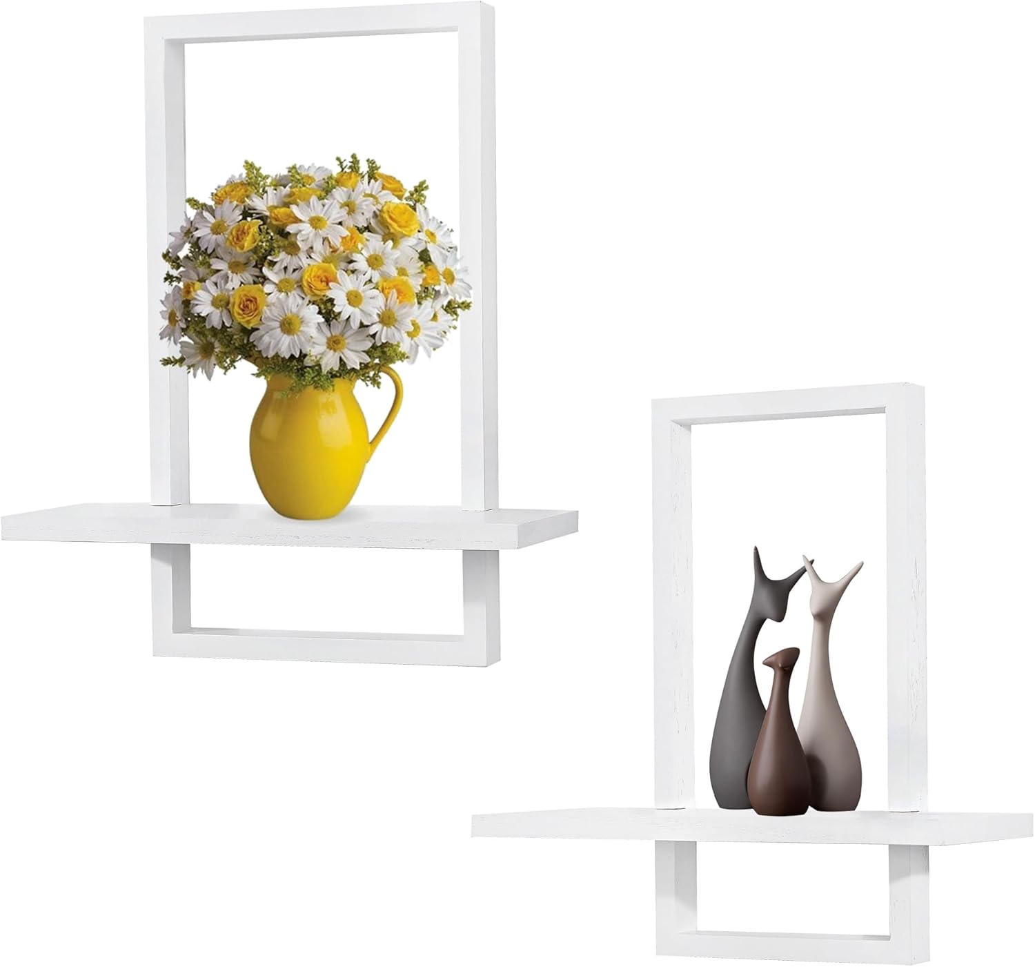 PHOENANCEE Square Floating Shelf Set of 2 Solid Wood White