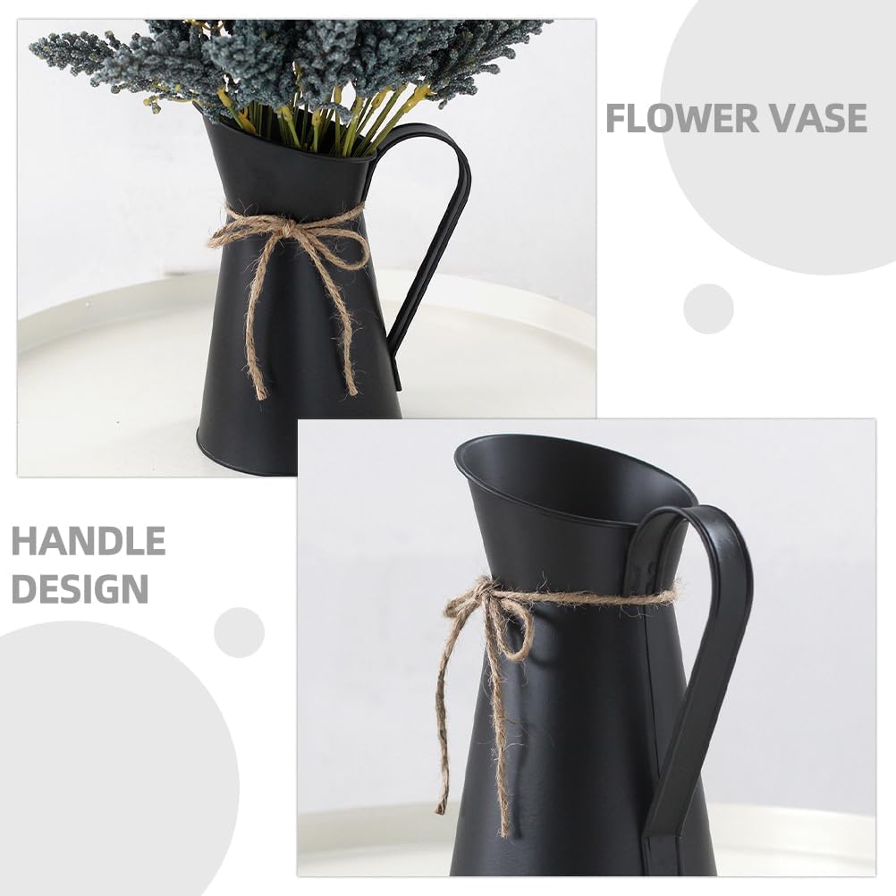 VOSAREA Vintage French Pitcher Vase 76 Inch Metal Bucket with Handle for Dried Flowers