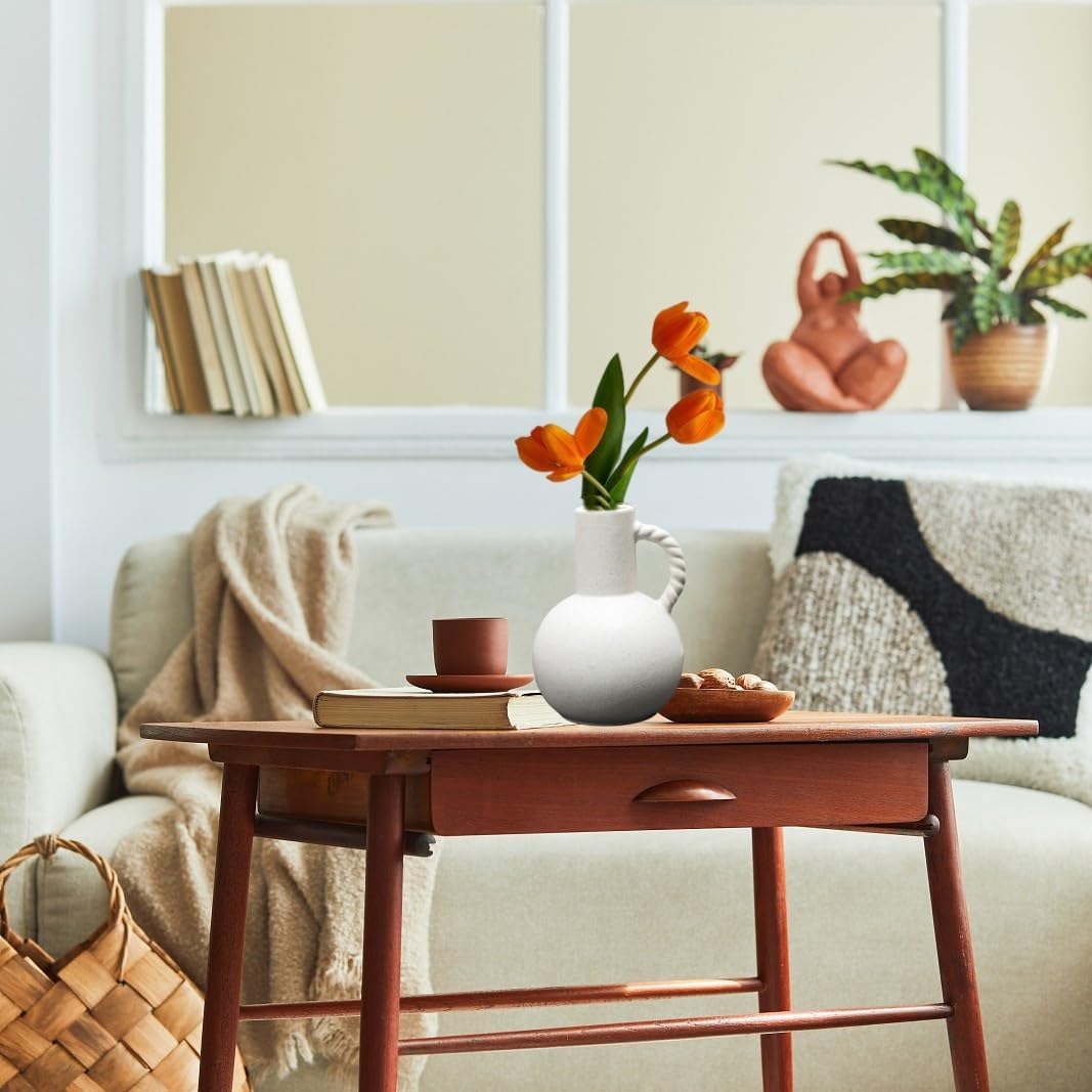 White Ceramic Vase with Handle for Modern Home Decor