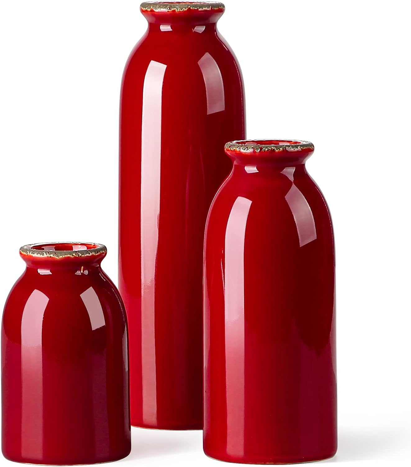 Ceramic Red Vase Set 3 Piece Modern Farmhouse Decor