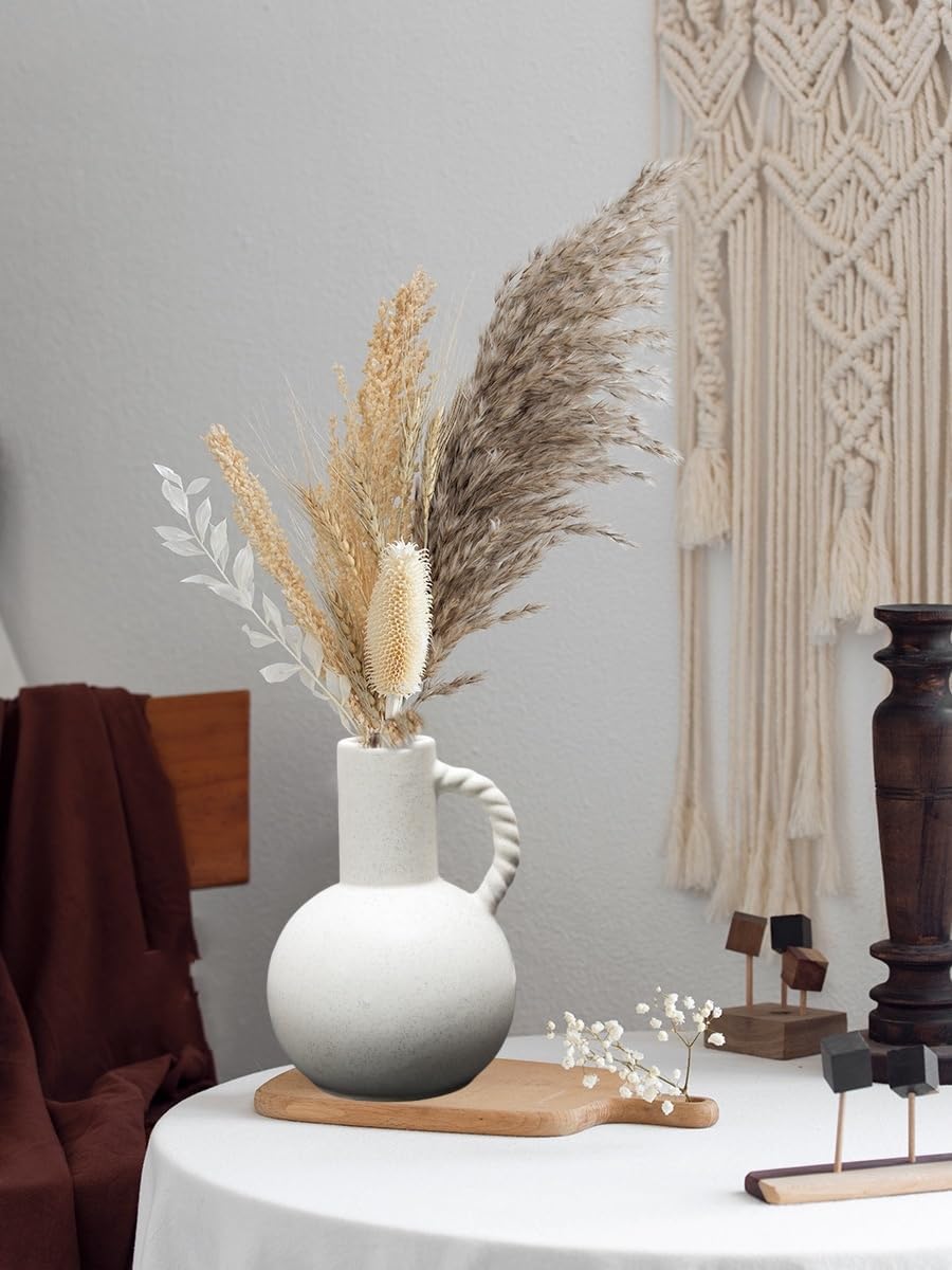 White Ceramic Vase with Handle for Modern Home Decor