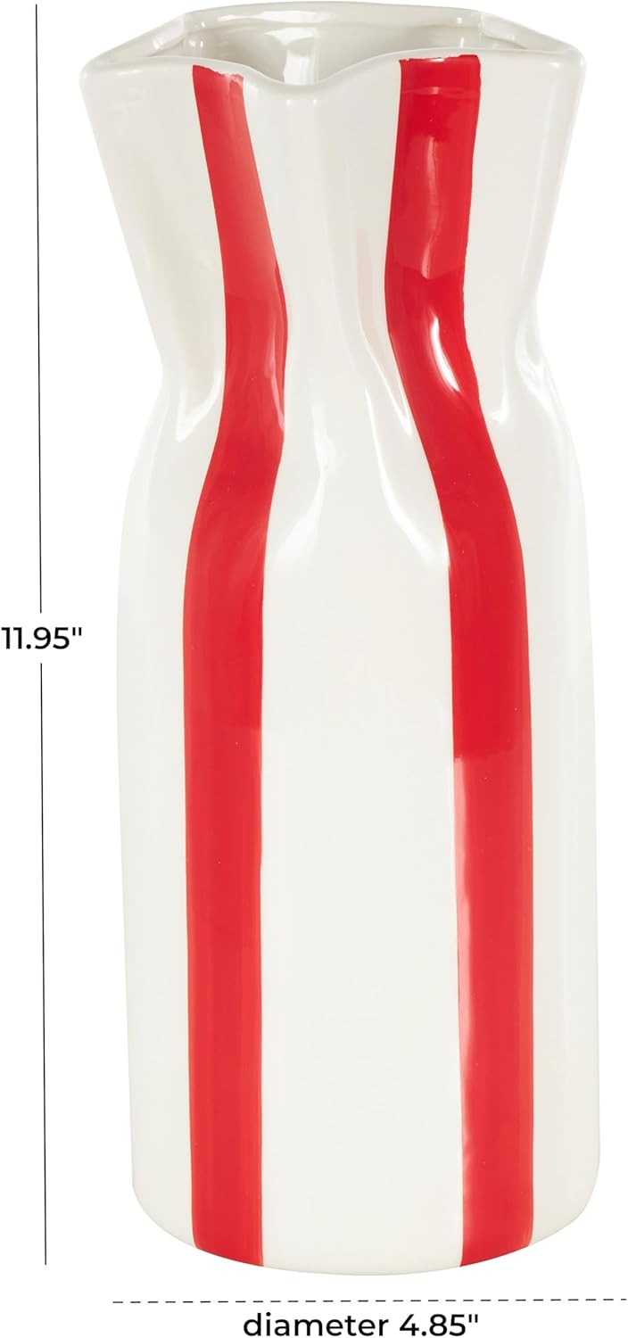 Deco 79 Round Ceramic Vase with Red Stripes