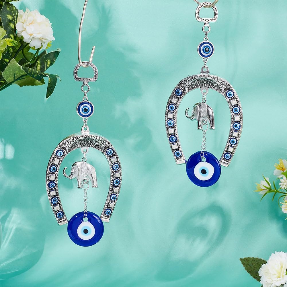 WEBEEDY 2PCS Evil Eye Car Hanging Decor Blue Silver