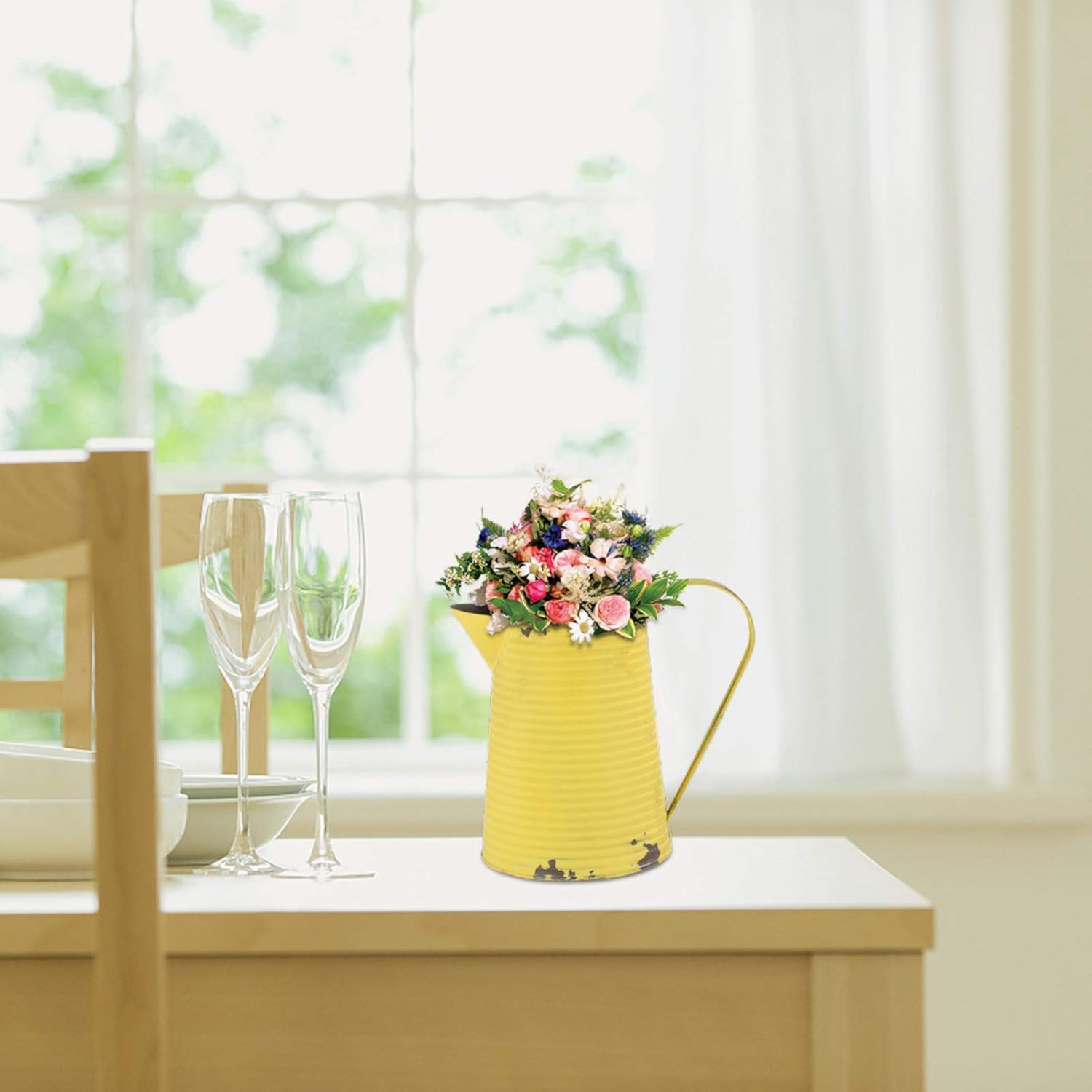 Hemoton Galvanized Metal Flower Vase Rustic Style