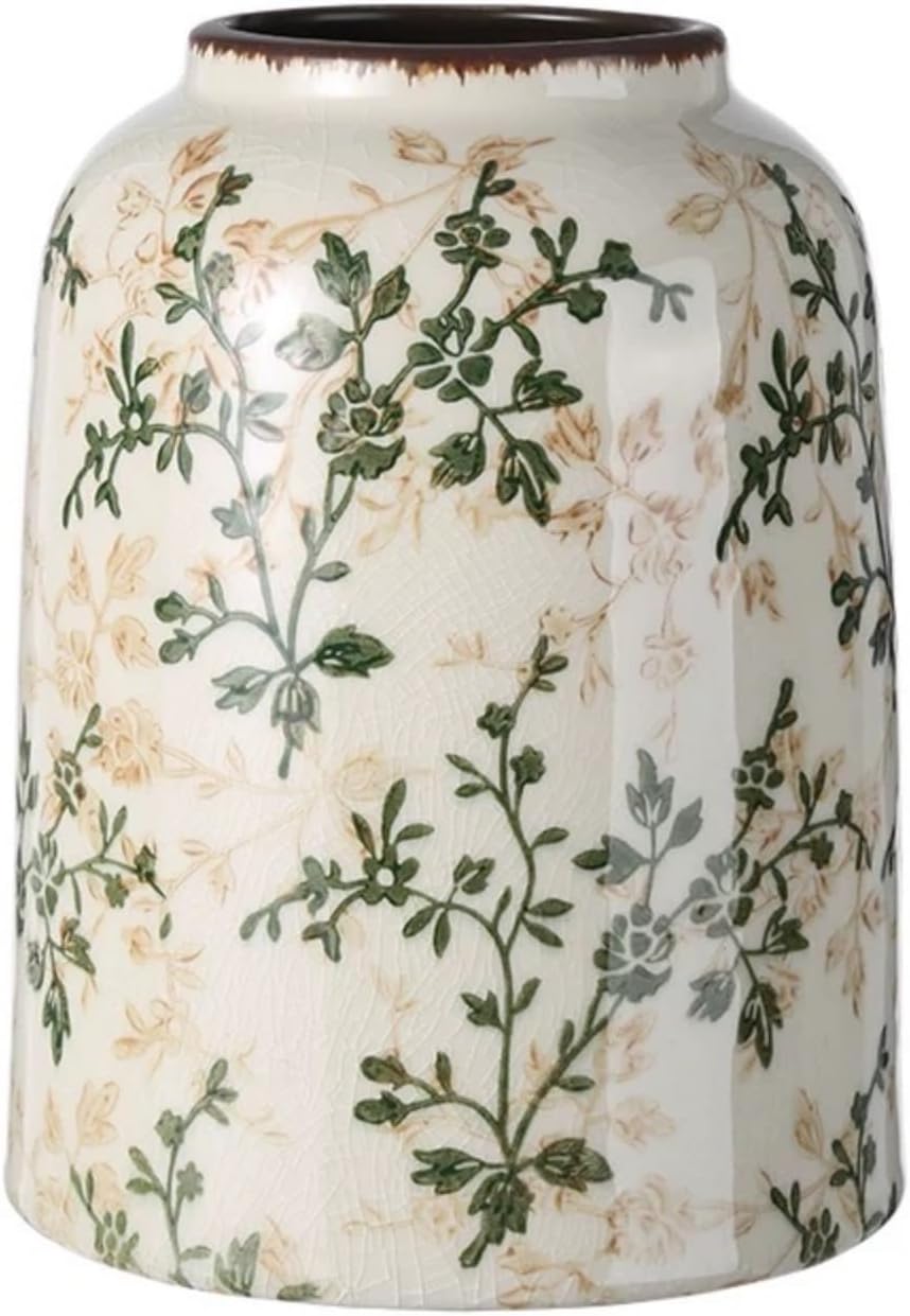 Green and Beige Vintage Ceramic Flower Vase 78 Inch