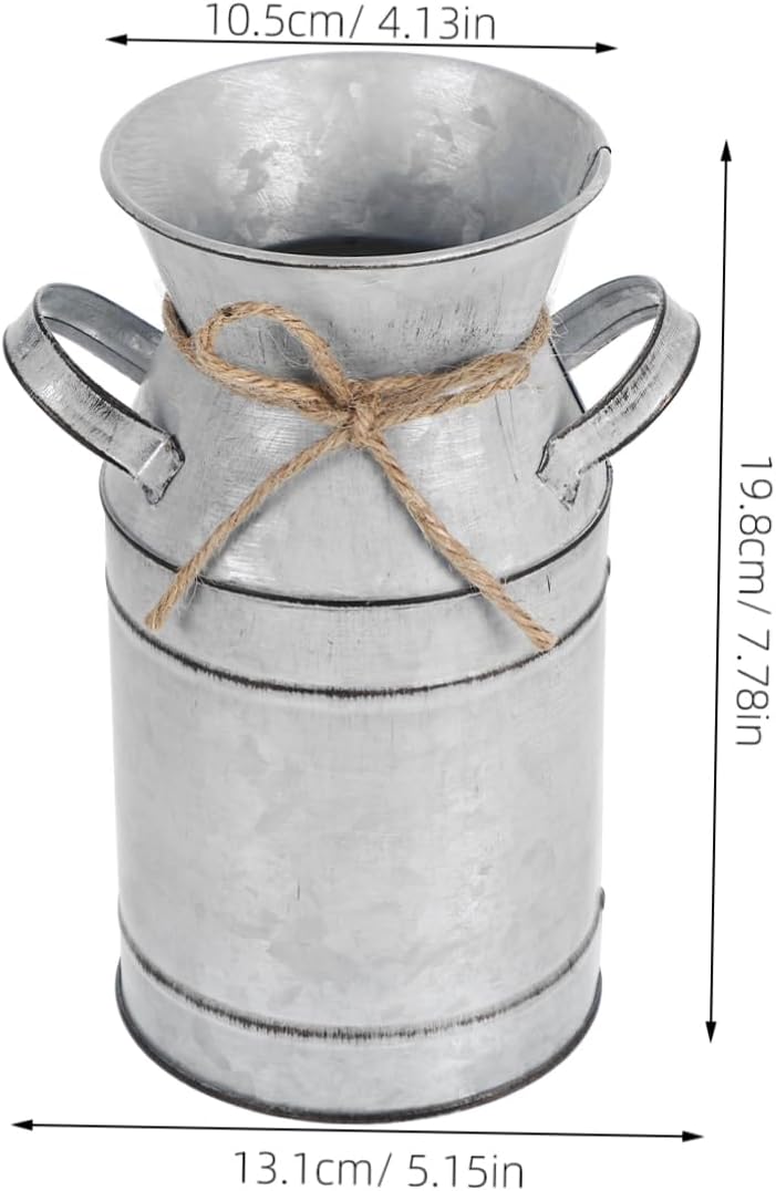 Galvanized Metal Vase with Handle Vintage French Country Style