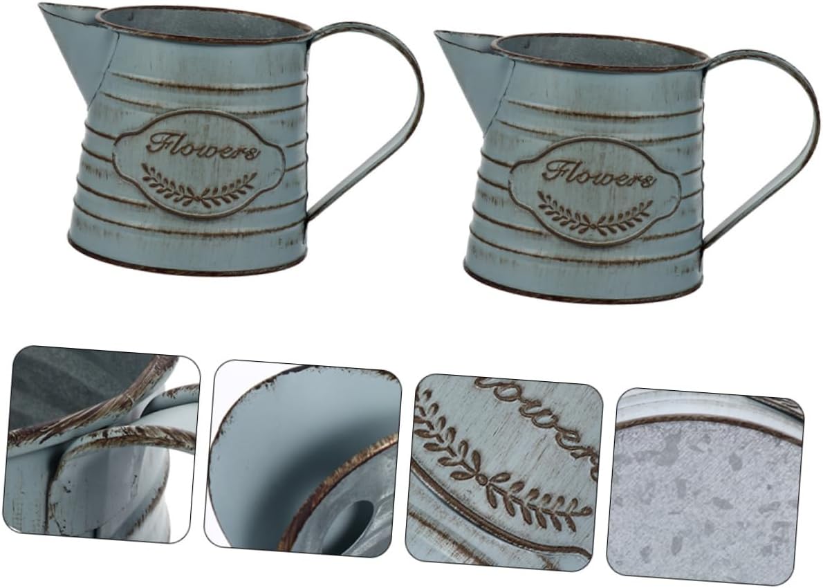 Antique Iron Flowerpot Decorative Vase for Home Office Bonsai Arrangement Vintage Design 2pcs Set