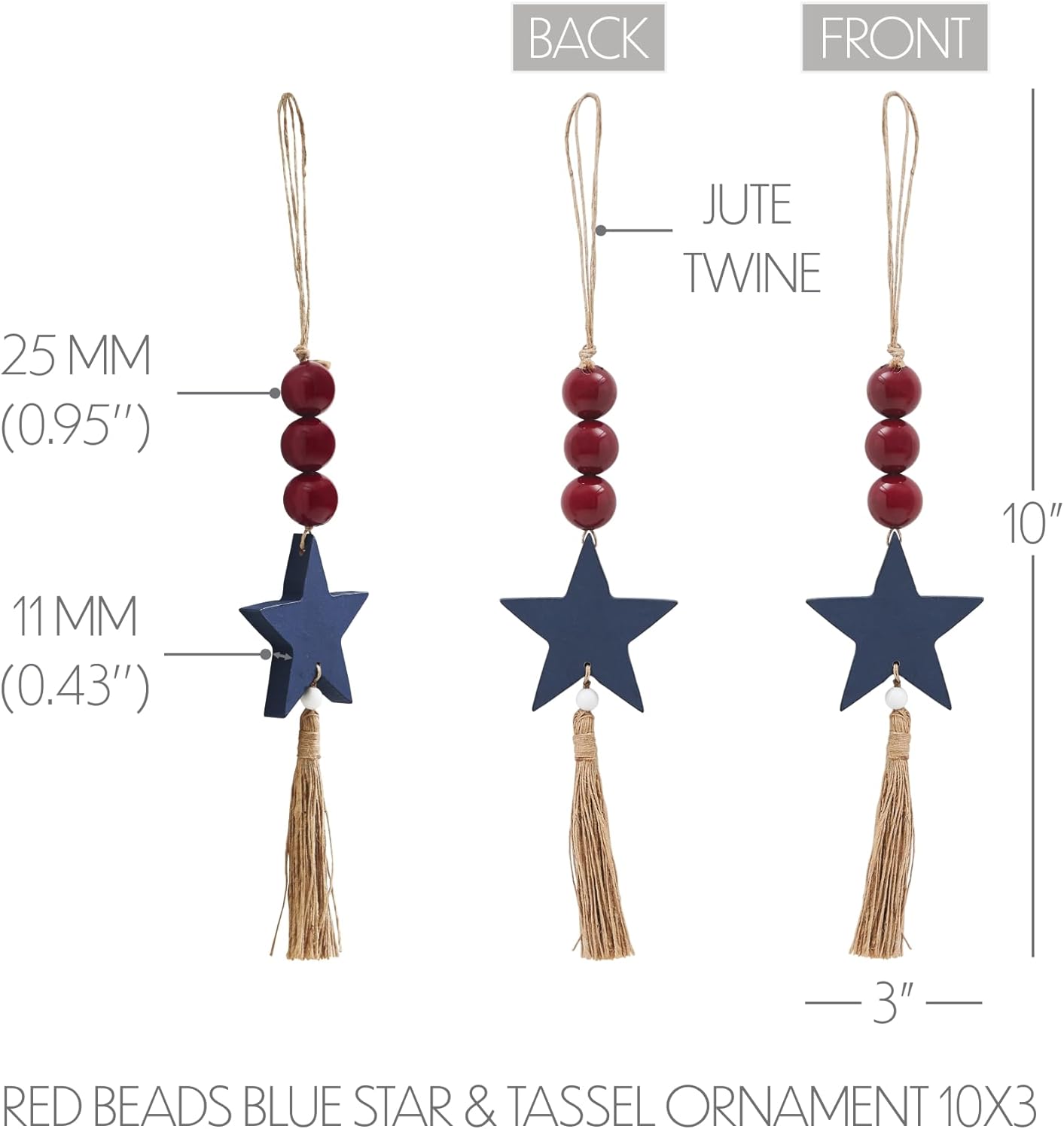VHC Brands Patriotic Red Beads Star Ornament 10x3