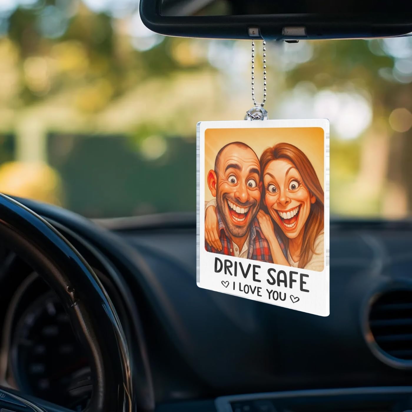 Drive Safe I Love You Custom Photo Caricature Acrylic Car Ornament