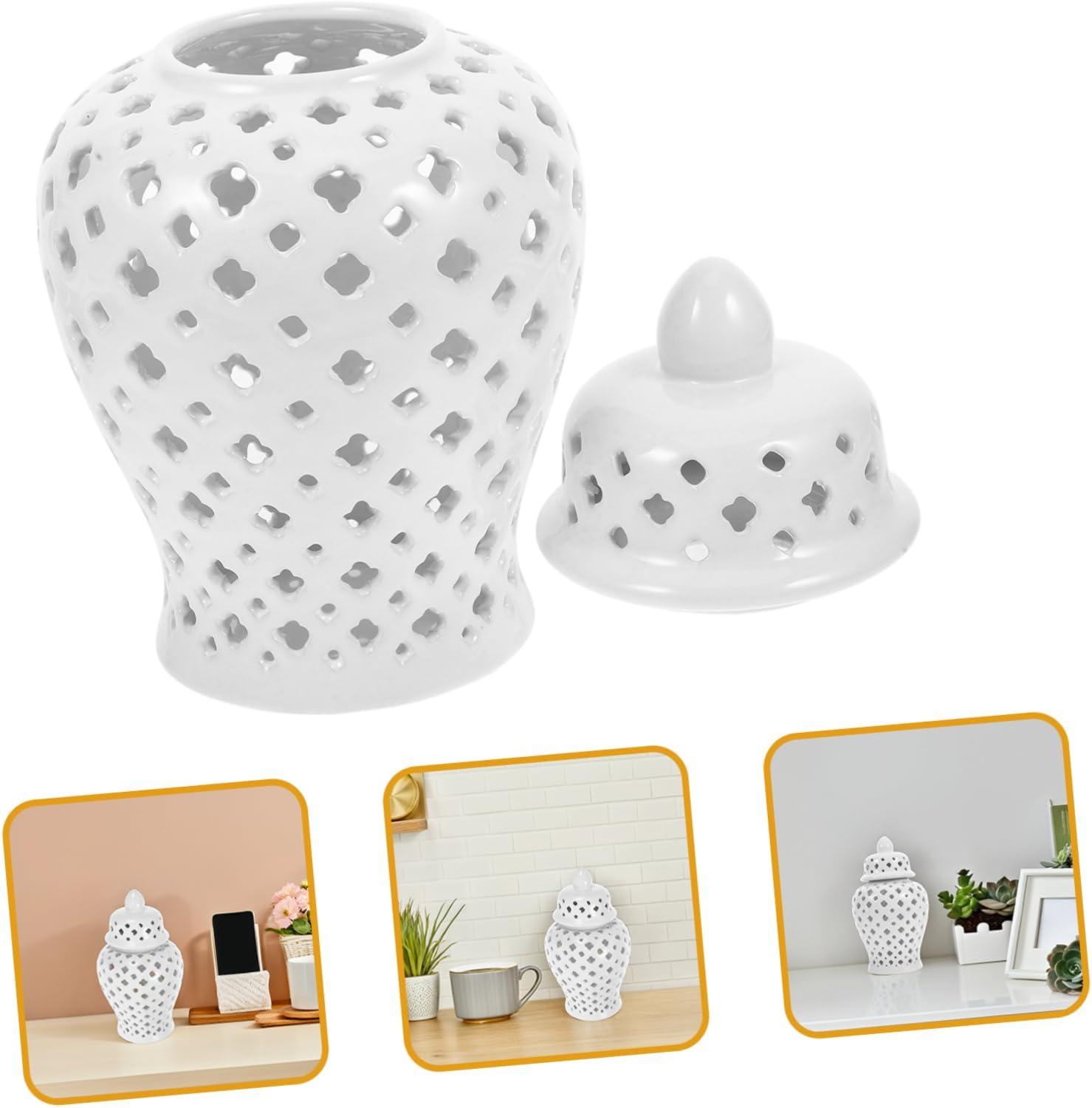 STOBAZA Ceramic Hollow Flower Vase White Vintage Decorative Jar